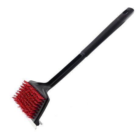 GHP GROUP 18 in. Flat Top Grill Brush with Nylon Bristles & Stainless Steel Scraper DGLDG18RBN-D